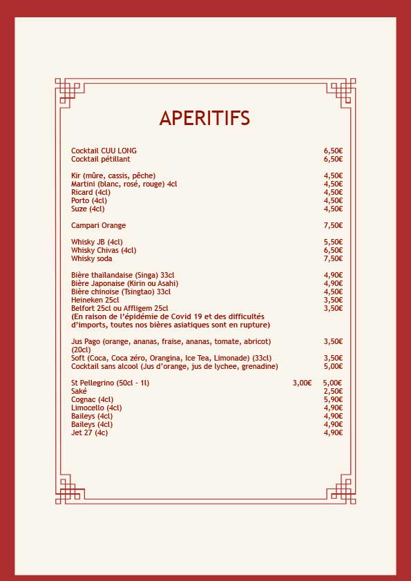 Restaurant Asiatique - Carte Menu -1